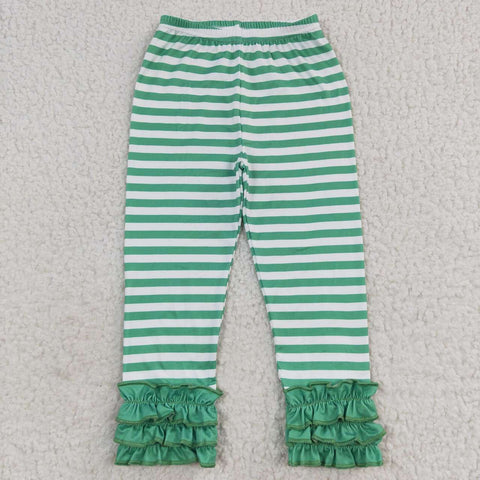 Toddler girl green striped ruffle leggings