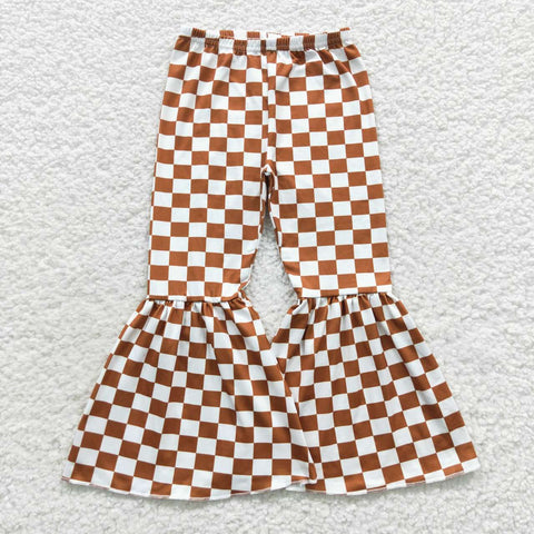 Brown checkerboard baby girl bell bottom pants