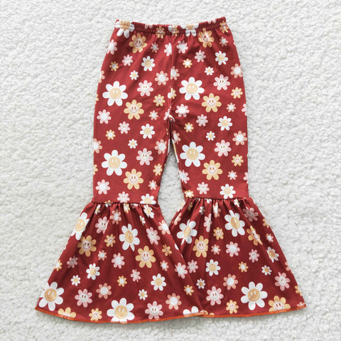 Girl smiley flower bell bottom pants