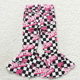 Children Barbie Checkered Double Bell Jeans