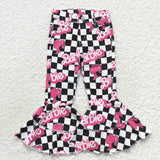 Children Barbie Checkered Double Bell Jeans