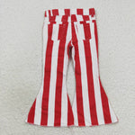 Kids girl red striped denim flare jeans