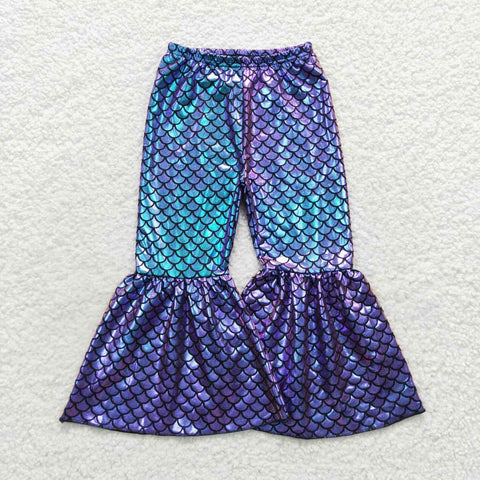 Girl purple fish scale pattern bell bottom pants