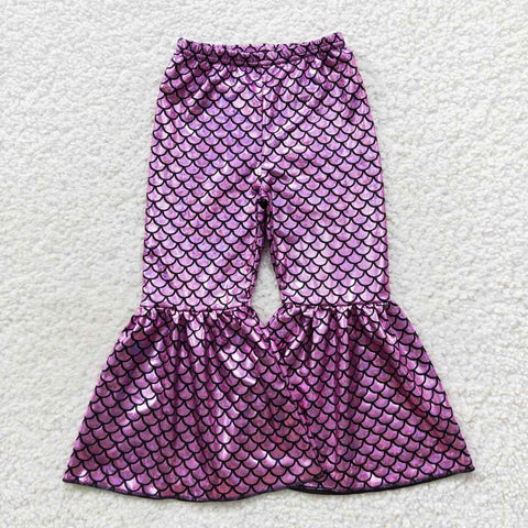 Girl purple fish scale pattern bell bottom pants