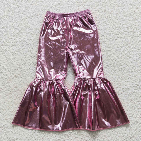 Girl pink glossy bell bottom pants