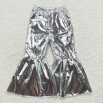 Girl glossy silver bell bottom long pants