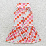 Little girls flowers checkered bell pants