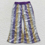 Little girls striped sequined long purple pants