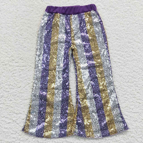 Little girls striped sequined long purple pants