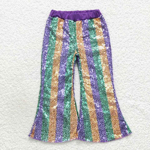 Kids girl sequins striped long purple pants