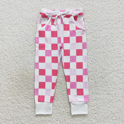 Little girl pink plaid long pants