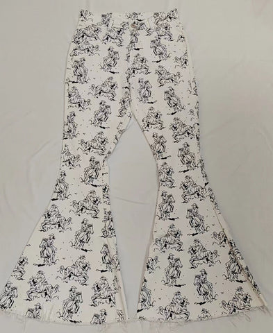 P0296 Pre-order 6-8 weeks Adult cow print flare jeans