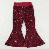 RTS toddler clothes matching clothing solid color print girl sequins bell bottom pant-2025.11.4