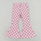 P0348 baby girl clothes pink plaid girl bell bottom jeans