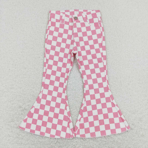 P0348 baby girl clothes pink plaid girl bell bottom jeans