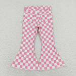 P0348 baby girl clothes pink plaid girl bell bottom jeans