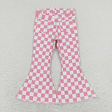 P0348 baby girl clothes pink plaid girl bell bottom jeans