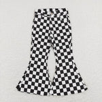 P0349  baby girl clothes black plaid girl bell bottom jeans