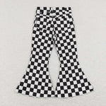 P0349  baby girl clothes black plaid girl bell bottom jeans