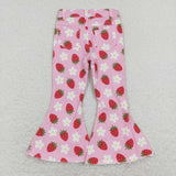 P0396 baby girl clothes strawberry print bell bottom jeans