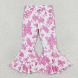 P0406 baby girl clothes pink cows print girl bell bottom pant jeans pant