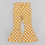 P0468  baby girl clothes yellow gingham girl bell bottom pant jeans pant