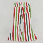 P0484 baby girl clothes stripe print girl xmas bell bottom pant jeans pant