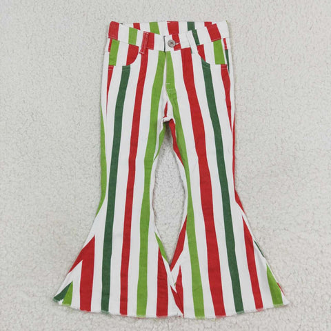 P0484 baby girl clothes stripe print girl xmas bell bottom pant jeans pant