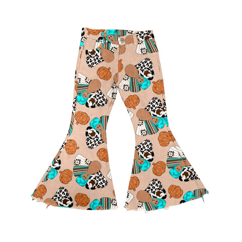 P0486 pre-order baby girl clothes leopard print girl bell bottom pant jeans pant-2024.6.7