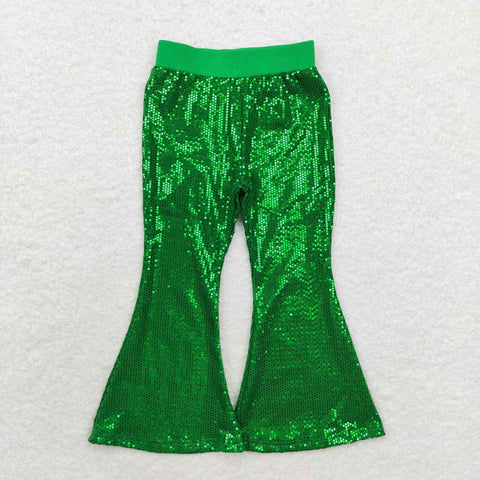 P0498  baby girl clothes green sequin pant girl bell bottom pant