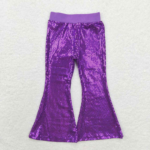 P0500  baby girl clothes purple sequin pant girl bell bottom pant