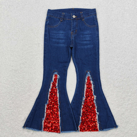 P0532    baby girl clothes red sequins girl bell bottom pant jeans pant