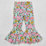 P0633  baby girl clothes floral girl bell bottoms pant jeans