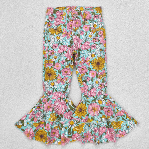 P0633  baby girl clothes floral girl bell bottoms pant jeans