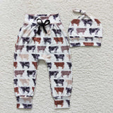 P0272 COW print white hat and pants