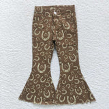 P0227 brown bell bottom girls pants