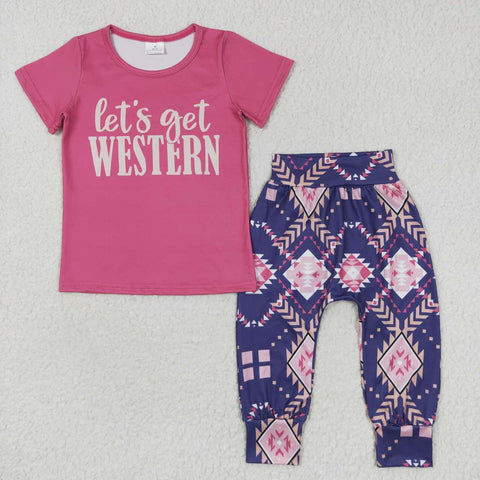 GSPO0727 pink short sleeve shirt and pants girls outfits