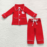 BLP0295 christmas red long sleeve shirt and pants girls pajamas