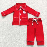 BLP0295 christmas red long sleeve shirt and pants girls pajamas