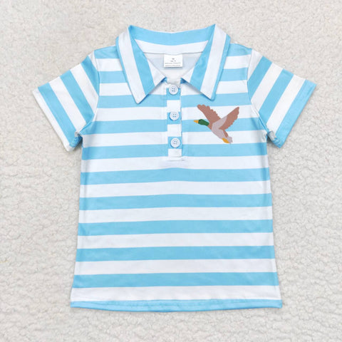 BT0338 white and blue duck short sleeve boy shirt