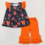 A4-13 Girl Halloween Pumpkin Soild Pants Outfit