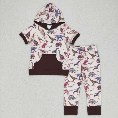 BSPO0152 dinosaur white short shirt and pants boys outfits