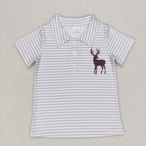 BT0337 deer white short sleeve shirt boy clothes
