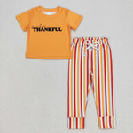 BSPO0167 yellow Thankful shirt and pants girls outfits