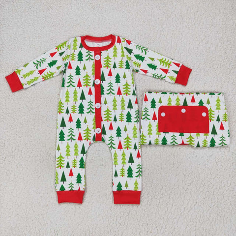 LR0627 Christmas tree long sleeve baby romper