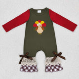 LR0666 long sleeve baby thanksgiving turkey romper