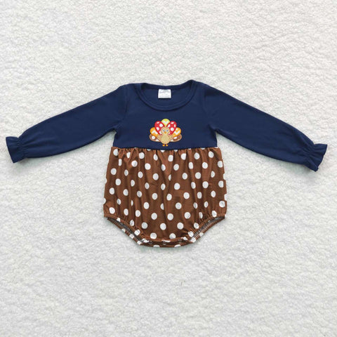 LR0605 long sleeve thanksgiving turkey baby romper