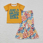 GSPO0926 yellow short sleeve shirt and pants girls outfits