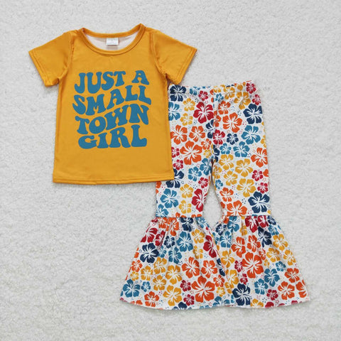 GSPO0926 yellow short sleeve shirt and pants girls outfits