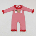 LR0708 long sleeve christmas red baby romper